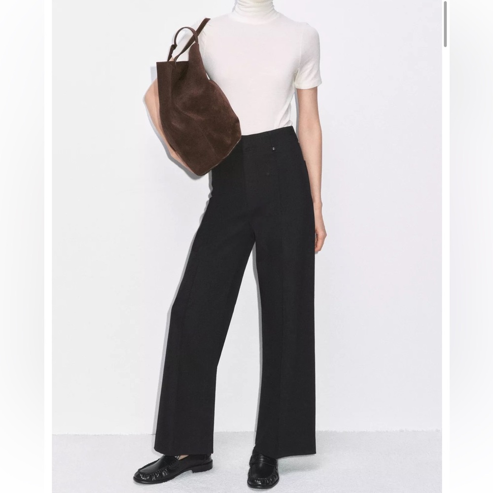 Zara Black Denim High Rise Wide Ankle Jean